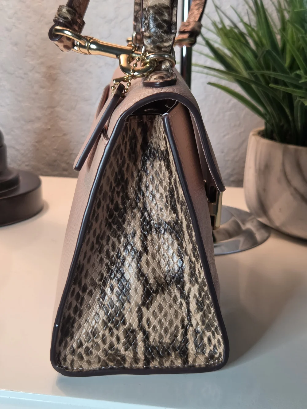 Coach Pepper Satchel Shell Pink Pebble Leather & Snake Embossed Trim LIKE NEW